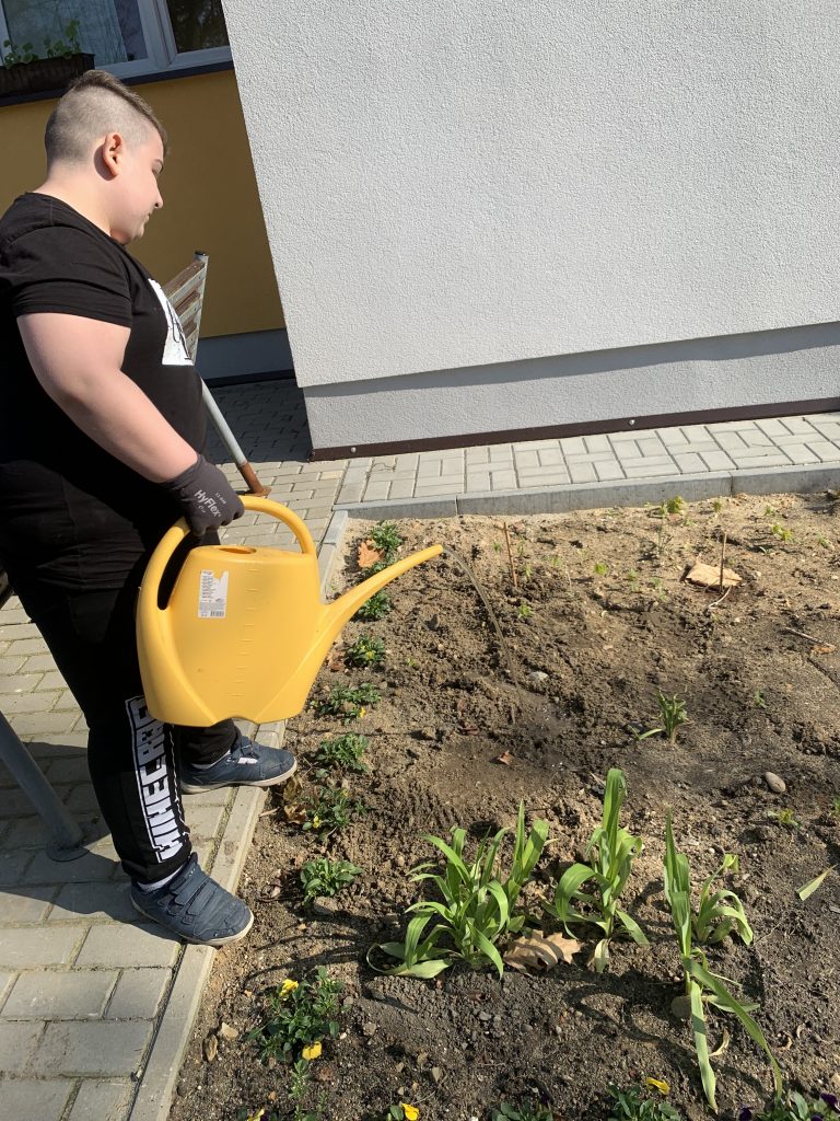 uczniowie pracują w szkolnym ogrodzie