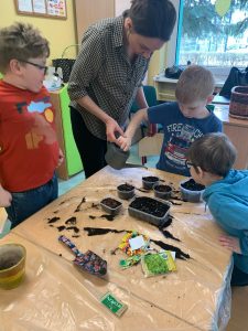 Chłopcy podlewają nasionka