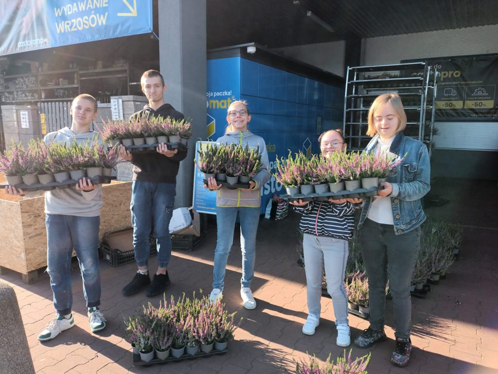 udział uczniów szkoły specjalnej w Rybniku w akcji Castoramy "Kwiaty za elektrograty"