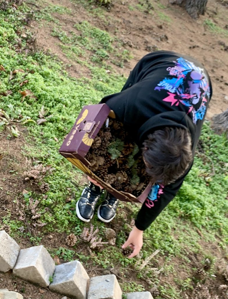 uczniowie wykonują poświąteczne prace w ogrodzie