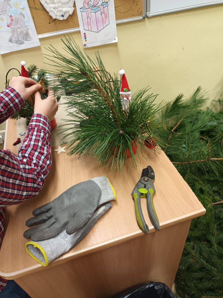 hortiterapia w sps7 rybnik uczniowie przygotowują świąteczne stroiki